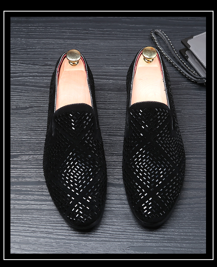 Men's pointed leather shoes Rhinestone Hair Stylist fashion men's shoes cool African men's shoes
