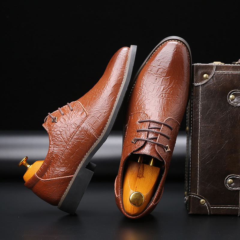 Pointed formal leather shoes British trend crocodile business casual men's shoes