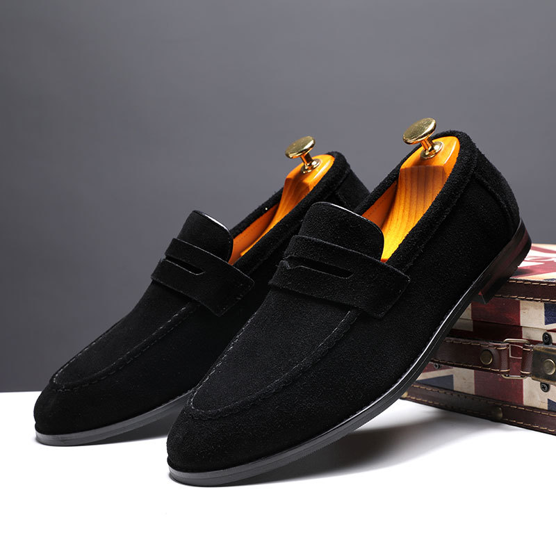 European bean shoes trend lazy shoes Nubuck Leather Men's leather casual shoes