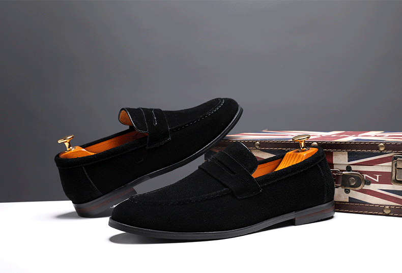 European bean shoes trend lazy shoes Nubuck Leather Men's leather casual shoes