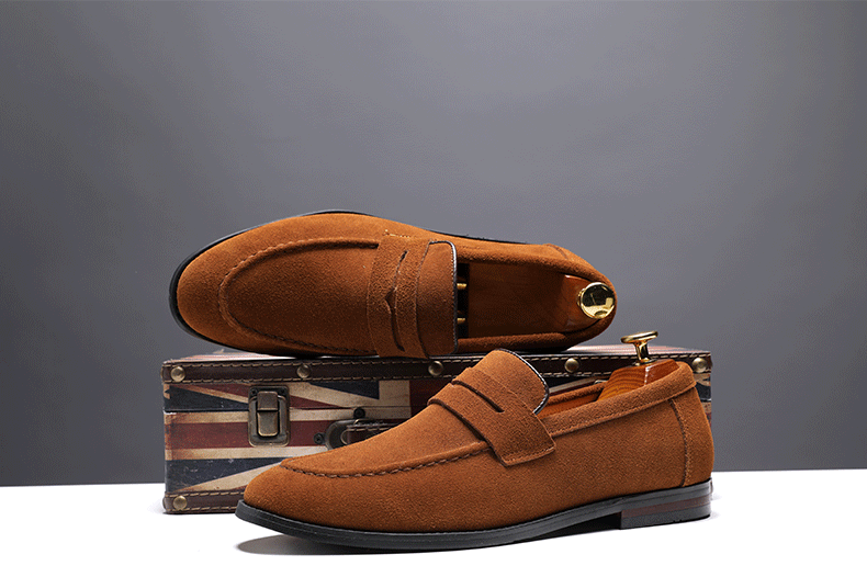 European bean shoes trend lazy shoes Nubuck Leather Men's leather casual shoes