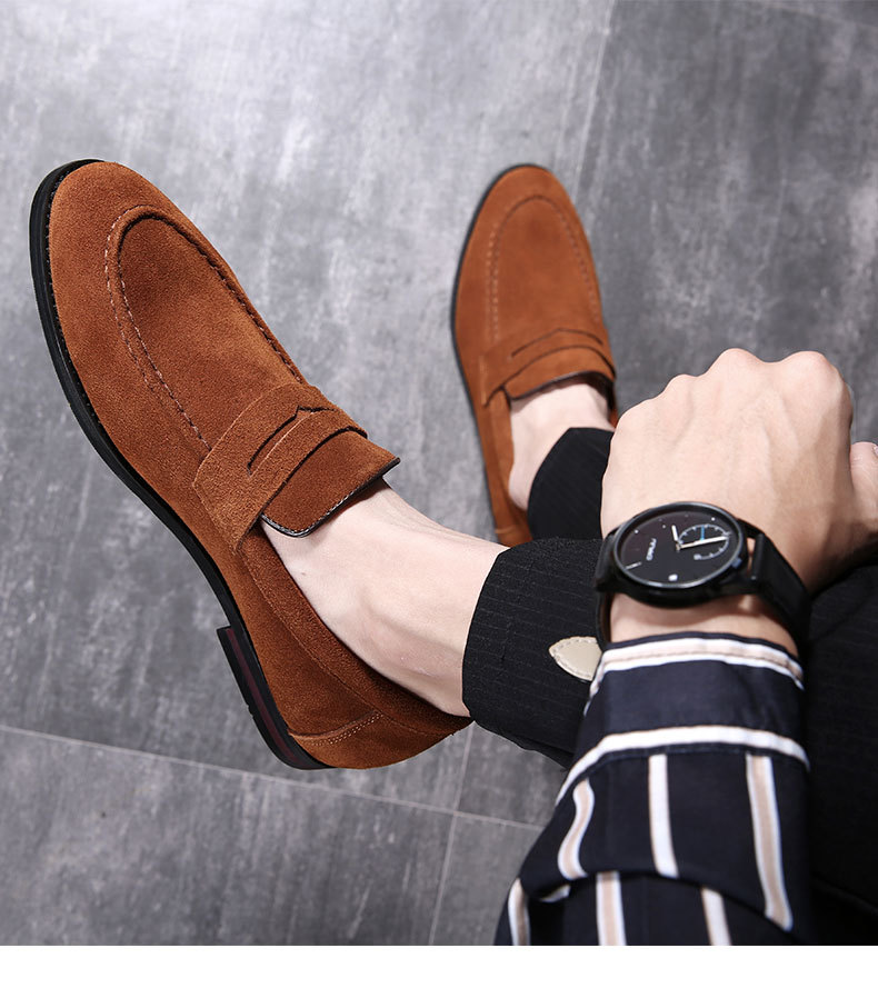 European bean shoes trend lazy shoes Nubuck Leather Men's leather casual shoes