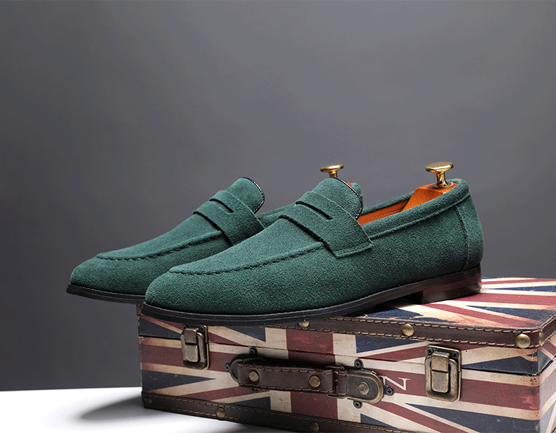 European bean shoes trend lazy shoes Nubuck Leather Men's leather casual shoes