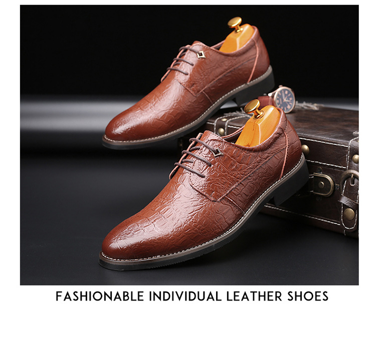 Pointed formal leather shoes British trend crocodile business casual men's shoes