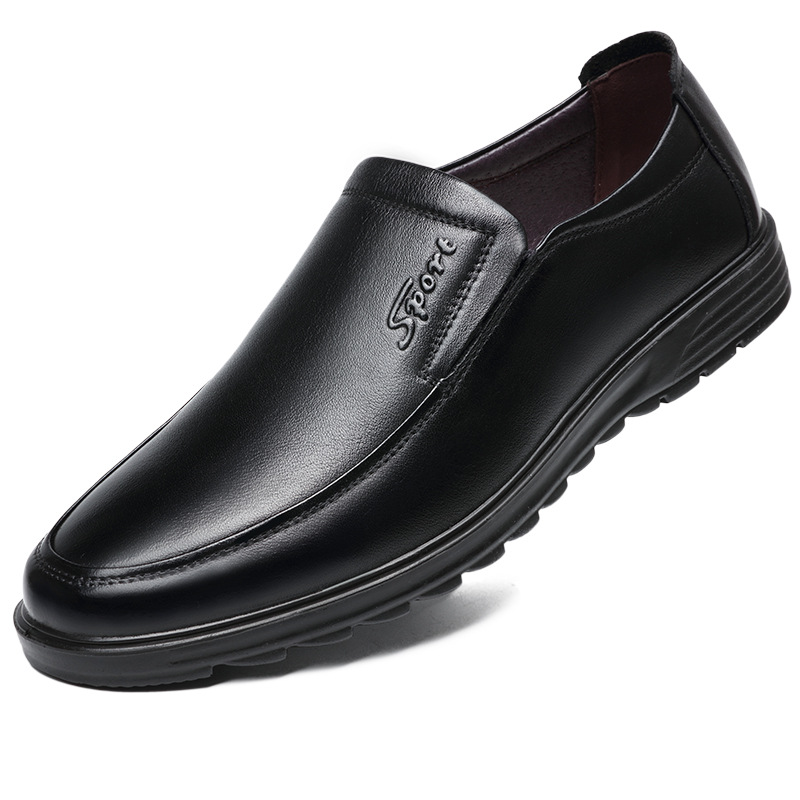 Men's casual shoes leather soft sole antiskid shoes for the middle aged and the elderly