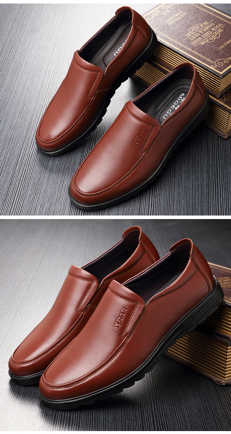 Men's casual shoes leather soft sole antiskid shoes for the middle aged and the elderly