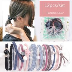 12Pcs/Set Korea Simple Headwear Girls Hair Rubber Band Accessories Ties for Hair Clips Women Wigs Random color