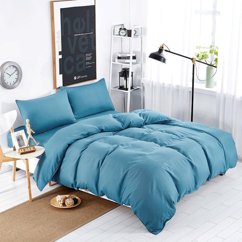 New Bedding Sets Simple Color Lake Blue Bed Sheet Duver Quilt Cover Item Specifics Brand Material Unlimited Type