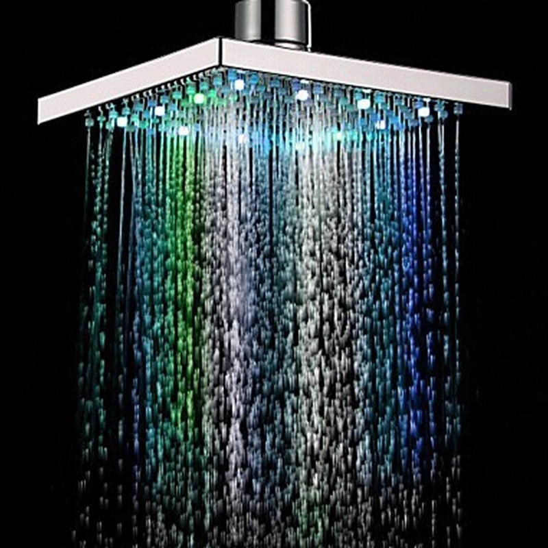 8 Inch Bathroom Square 7 Colors Changing LED Shower Head Water Glow LED Shower Light