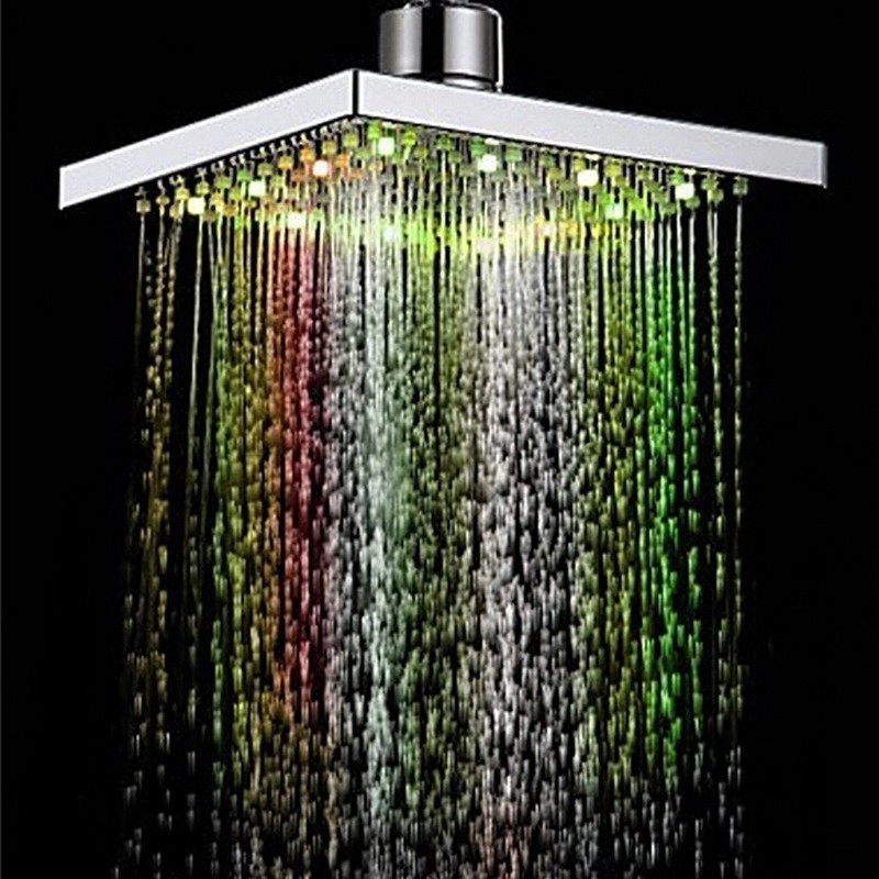 8 Inch Bathroom Square 7 Colors Changing LED Shower Head Water Glow LED Shower Light