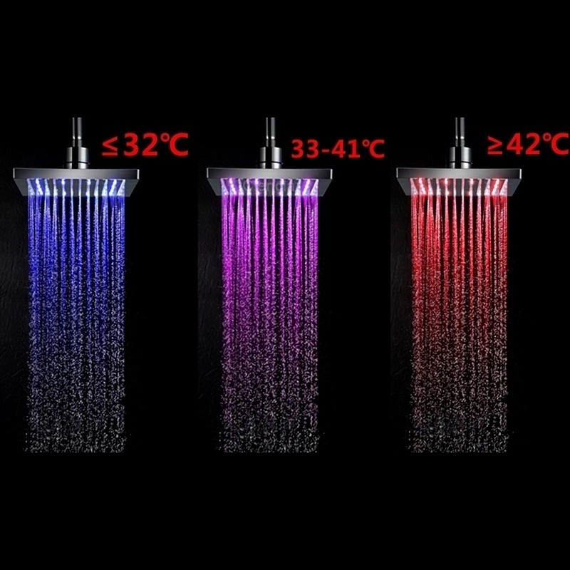 8 Inch Bathroom Square 7 Colors Changing LED Shower Head Water Glow LED Shower Light