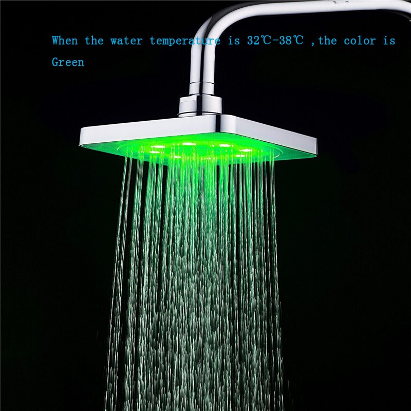 8 Inch Bathroom Square 7 Colors Changing LED Shower Head Water Glow LED Shower Light
