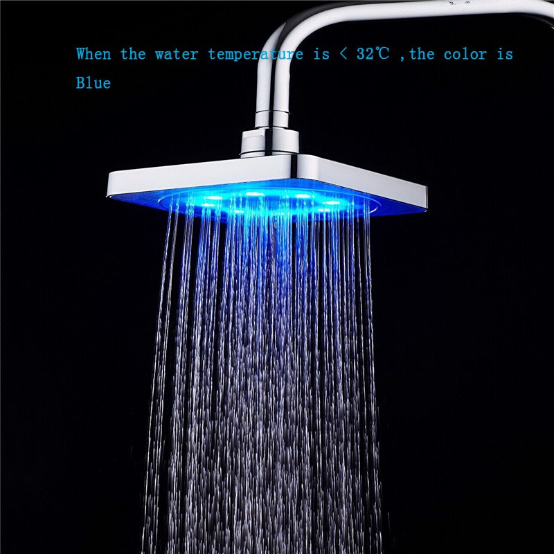 8 Inch Bathroom Square 7 Colors Changing LED Shower Head Water Glow LED Shower Light