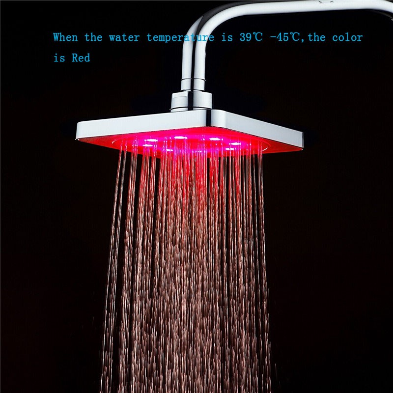 8 Inch Bathroom Square 7 Colors Changing LED Shower Head Water Glow LED Shower Light