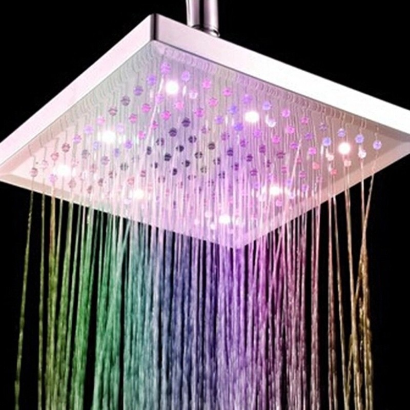 8 Inch Bathroom Square 7 Colors Changing LED Shower Head Water Glow LED Shower Light