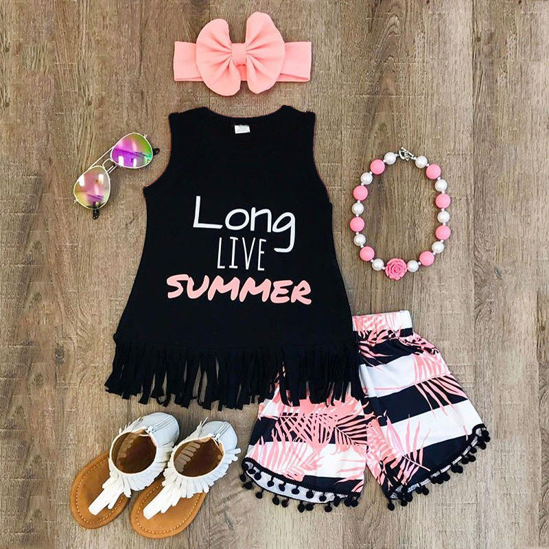 Cute  Toddler Kid Baby Girl Clothes Vest Top T shirt+ Short Pant Headband 3PCS Outfit Clothing