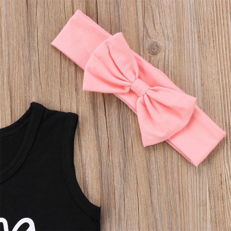 Cute  Toddler Kid Baby Girl Clothes Vest Top T shirt+ Short Pant Headband 3PCS Outfit Clothing