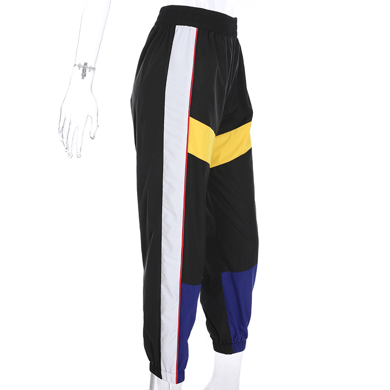 Women High Waist Patchwork Pants Black Pencil Pants Streetwear Cargo Pants Loose Jogger  Sweatpants