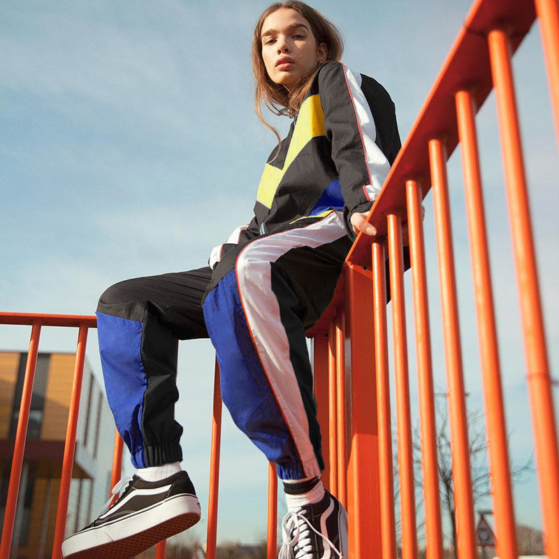 Women High Waist Patchwork Pants Black Pencil Pants Streetwear Cargo Pants Loose Jogger  Sweatpants