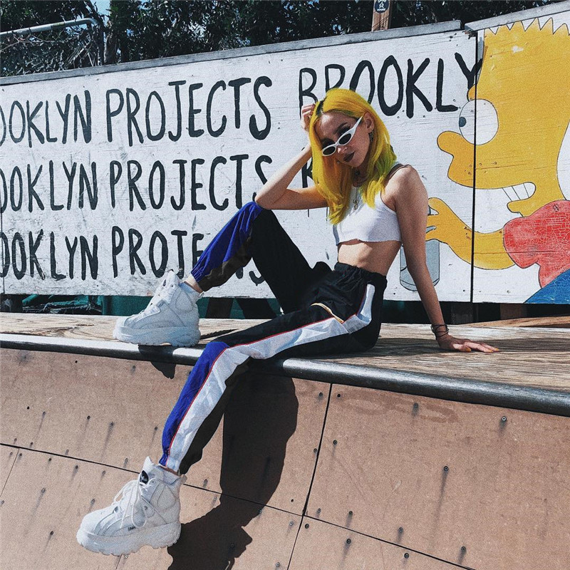 Women High Waist Patchwork Pants Black Pencil Pants Streetwear Cargo Pants Loose Jogger  Sweatpants