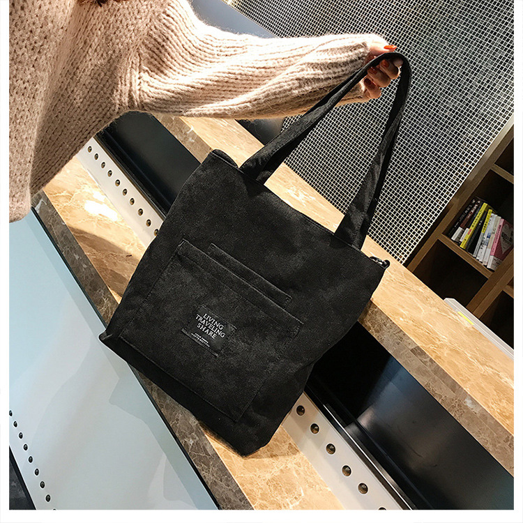 Women Corduroy Zipper Shoulder Bag Cotton Canvas Handbag Casual Tote Female Eco Crossbody Bag
