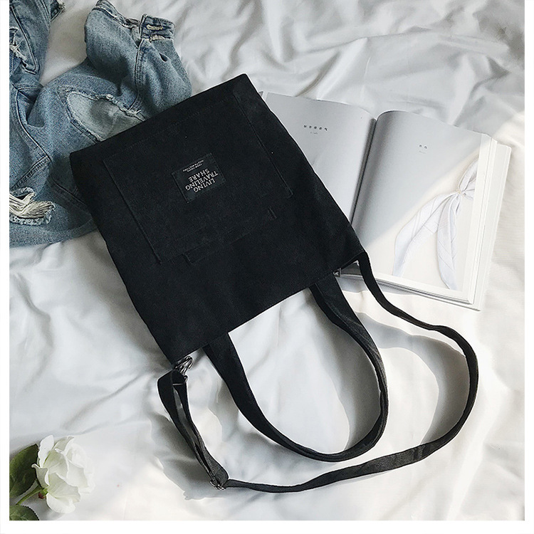 Women Corduroy Zipper Shoulder Bag Cotton Canvas Handbag Casual Tote Female Eco Crossbody Bag