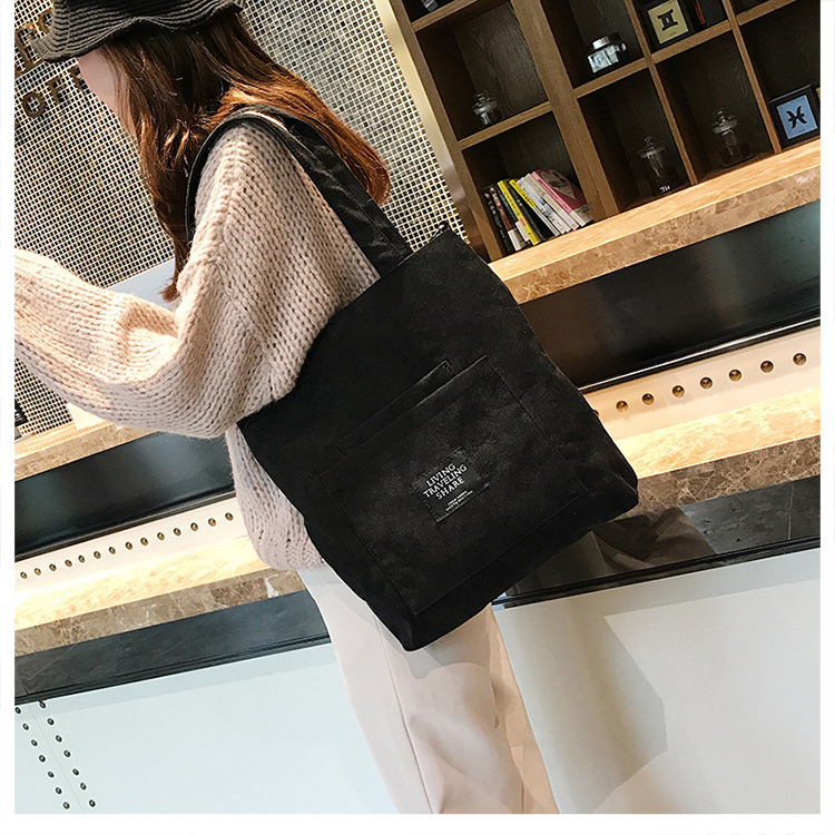 Women Corduroy Zipper Shoulder Bag Cotton Canvas Handbag Casual Tote Female Eco Crossbody Bag