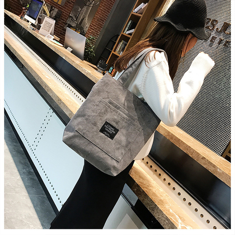 Women Corduroy Zipper Shoulder Bag Cotton Canvas Handbag Casual Tote Female Eco Crossbody Bag