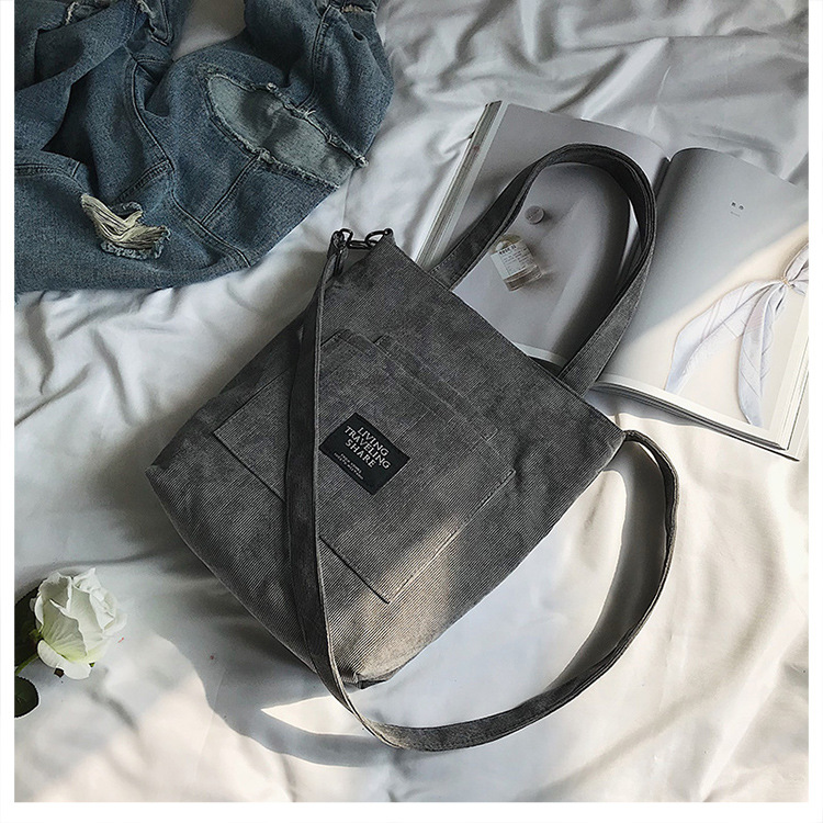 Women Corduroy Zipper Shoulder Bag Cotton Canvas Handbag Casual Tote Female Eco Crossbody Bag