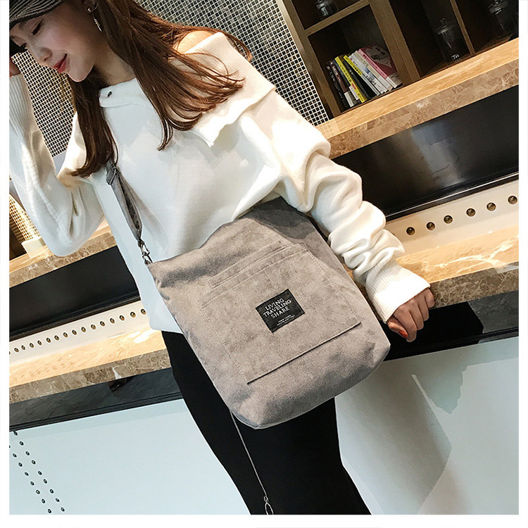 Women Corduroy Zipper Shoulder Bag Cotton Canvas Handbag Casual Tote Female Eco Crossbody Bag