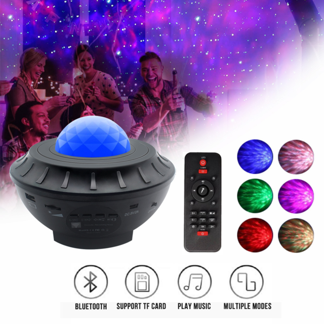 Colorful LED Star Light Projector Rotating Ocean Wave  Bluetooth Music USB Nebula Lamp Starry Sky