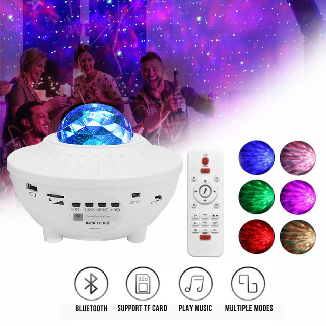 Colorful LED Star Light Projector Rotating Ocean Wave  Bluetooth Music USB Nebula Lamp Starry Sky