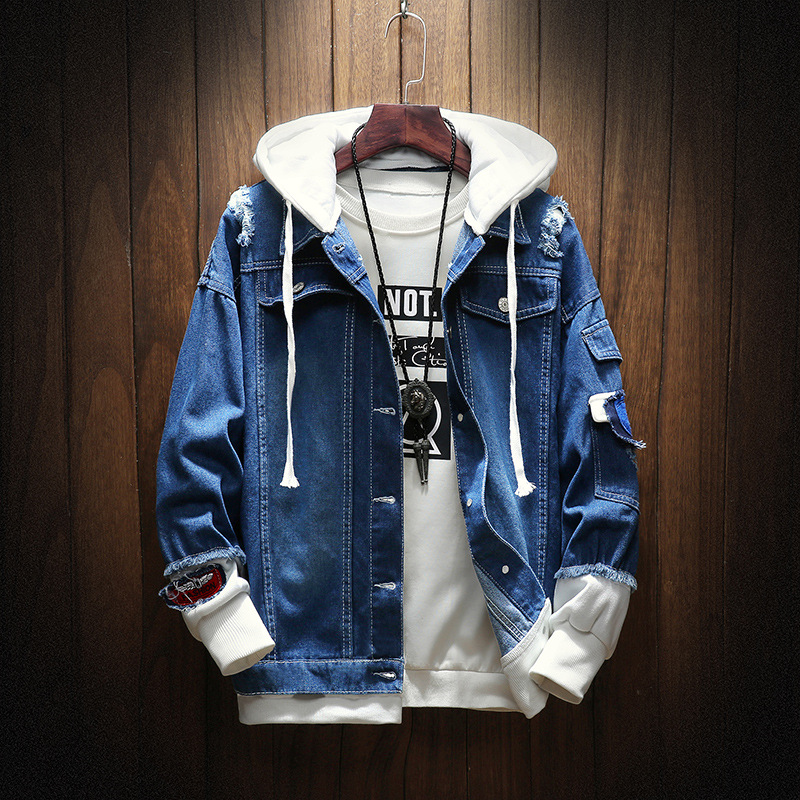Jacket Men&apos;S Self-Cultivation Street Windbreaker Lapel Hoodie Hip-Hop Bomber Jacket Autumn Wash Coat