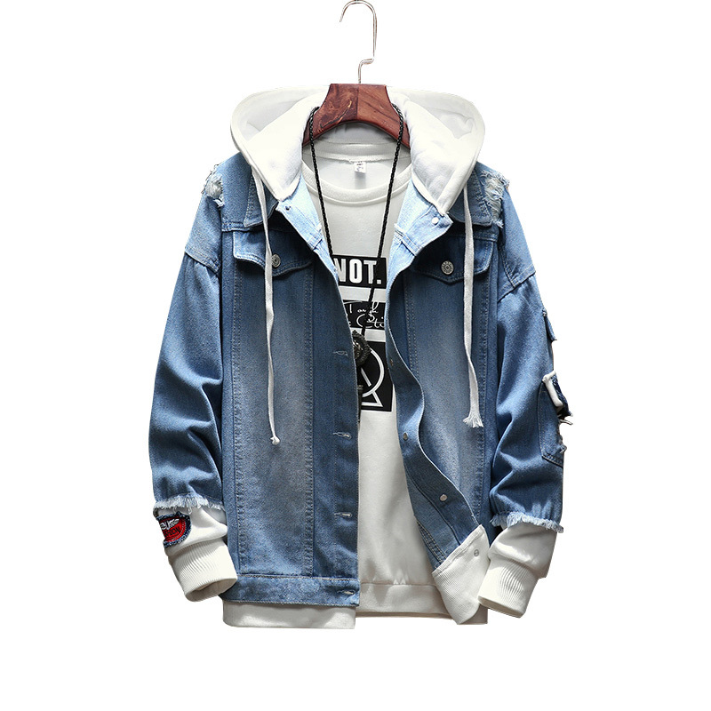 Jacket Men&apos;S Self-Cultivation Street Windbreaker Lapel Hoodie Hip-Hop Bomber Jacket Autumn Wash Coat