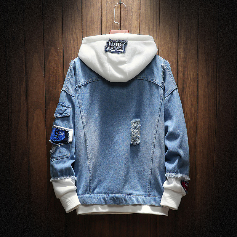 Jacket Men&apos;S Self-Cultivation Street Windbreaker Lapel Hoodie Hip-Hop Bomber Jacket Autumn Wash Coat