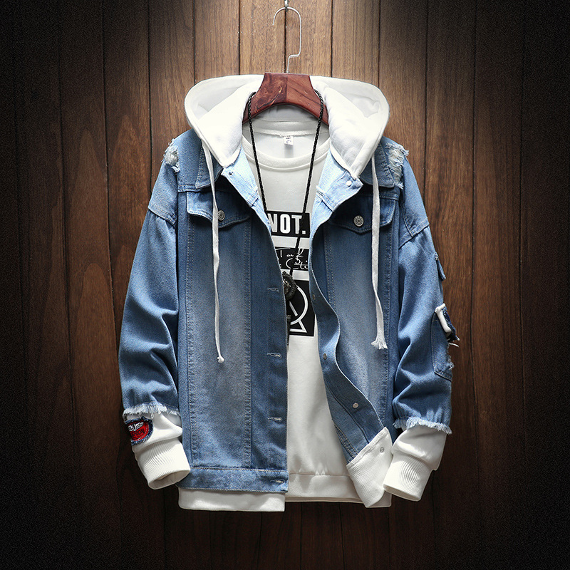Jacket Men&apos;S Self-Cultivation Street Windbreaker Lapel Hoodie Hip-Hop Bomber Jacket Autumn Wash Coat