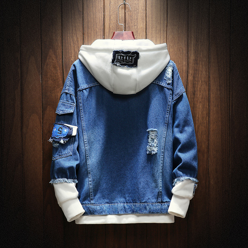 Jacket Men&apos;S Self-Cultivation Street Windbreaker Lapel Hoodie Hip-Hop Bomber Jacket Autumn Wash Coat