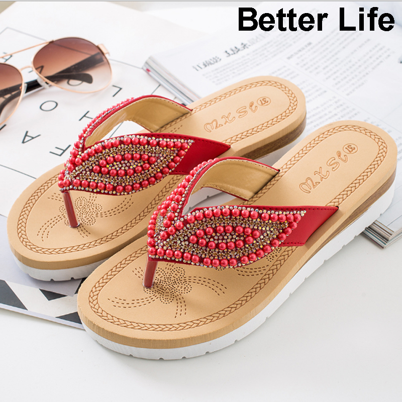 Women Bohemian Flat Sandals Shoes Summer Beach T Strap Thong Shoes Ladies Strappy Flip Flops Sandals