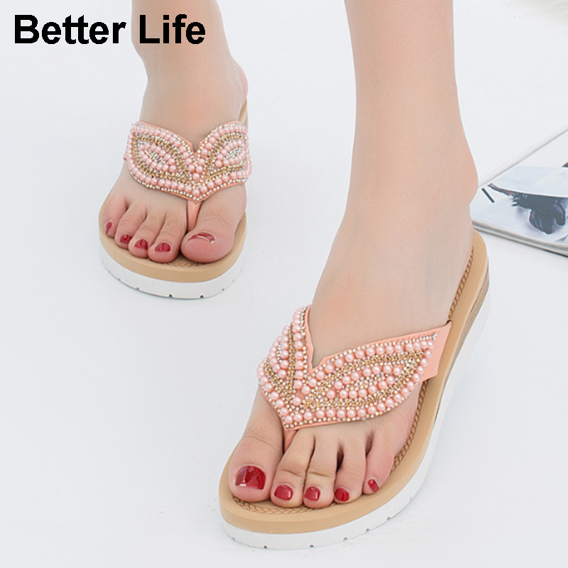 Women Bohemian Flat Sandals Shoes Summer Beach T Strap Thong Shoes Ladies Strappy Flip Flops Sandals