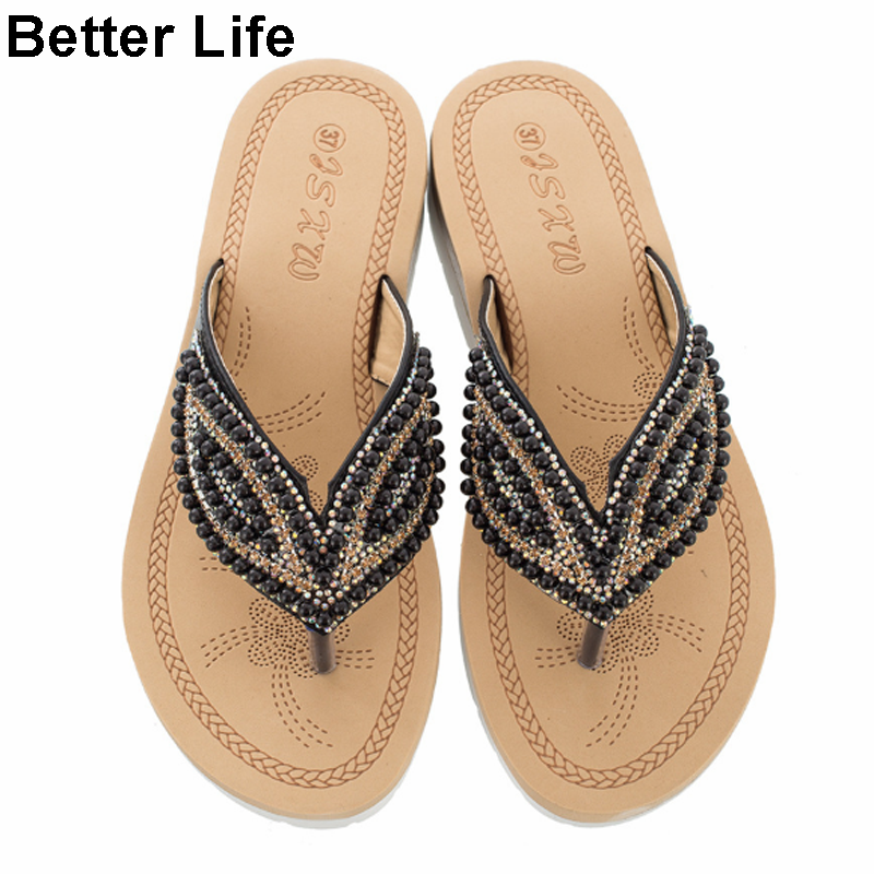 Women Bohemian Flat Sandals Shoes Summer Beach T Strap Thong Shoes Ladies Strappy Flip Flops Sandals