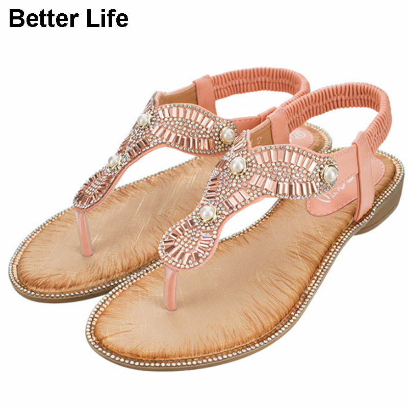 Women's Wedge Sandals Pearl Summer Gladiator Sandals Flip Flops Beach Party Open Shoes Slippers