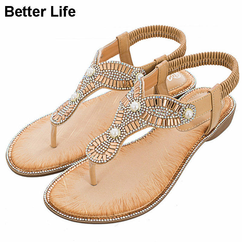 Women's Wedge Sandals Pearl Summer Gladiator Sandals Flip Flops Beach Party Open Shoes Slippers