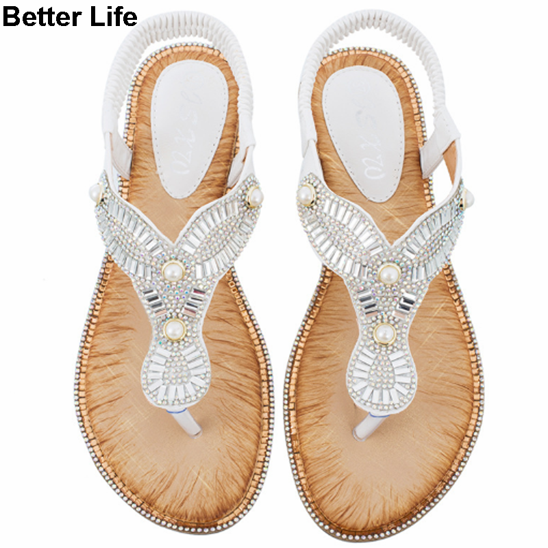 Women's Wedge Sandals Pearl Summer Gladiator Sandals Flip Flops Beach Party Open Shoes Slippers