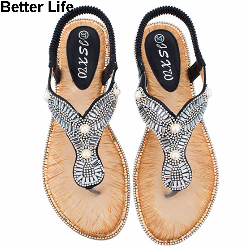 Women's Wedge Sandals Pearl Summer Gladiator Sandals Flip Flops Beach Party Open Shoes Slippers