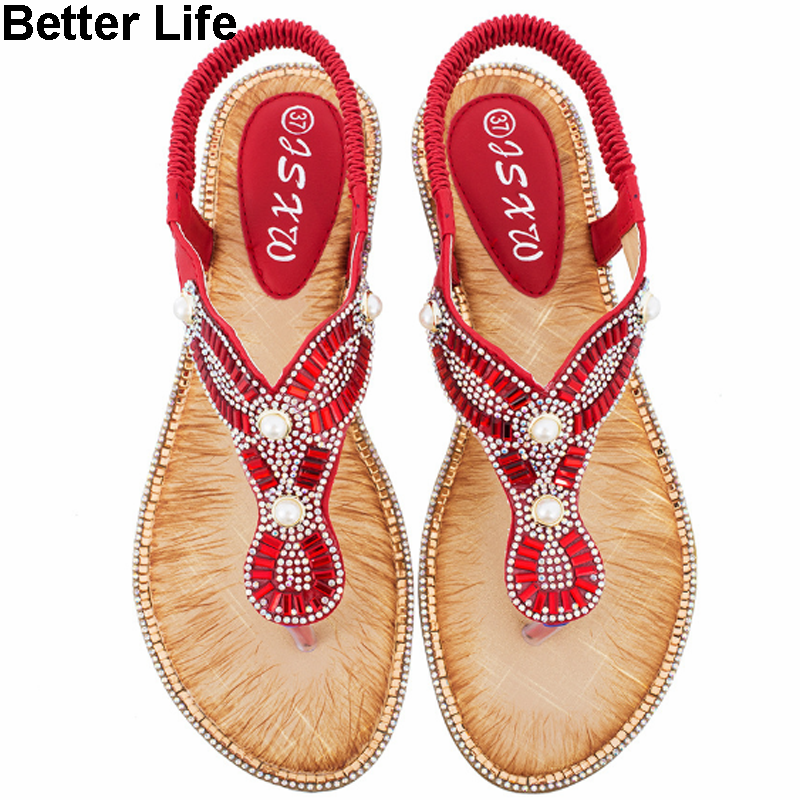 Women's Wedge Sandals Pearl Summer Gladiator Sandals Flip Flops Beach Party Open Shoes Slippers