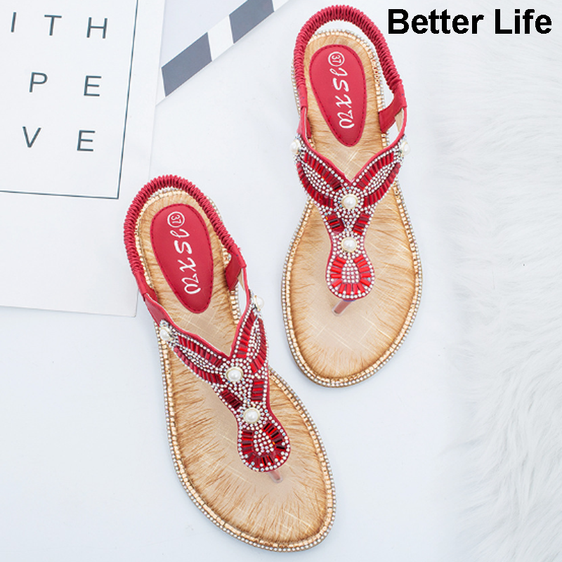 Women's Wedge Sandals Pearl Summer Gladiator Sandals Flip Flops Beach Party Open Shoes Slippers