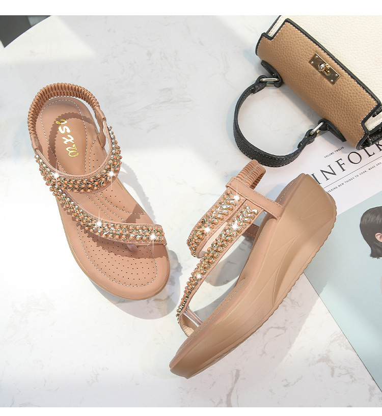 Soft Platform Wedge Heel Sandals Women&apos;s Tong Open Shoes Officer Lace Ladies Flip Flops Beach Party