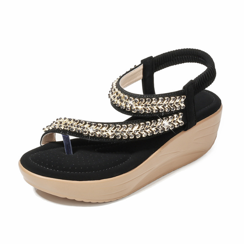 Soft Platform Wedge Heel Sandals Women&apos;s Tong Open Shoes Officer Lace Ladies Flip Flops Beach Party