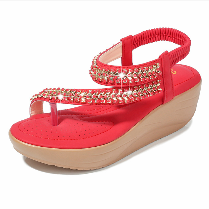 Soft Platform Wedge Heel Sandals Women&apos;s Tong Open Shoes Officer Lace Ladies Flip Flops Beach Party