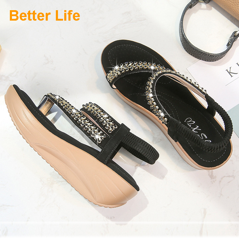 Soft Platform Wedge Heel Sandals Women&apos;s Tong Open Shoes Officer Lace Ladies Flip Flops Beach Party
